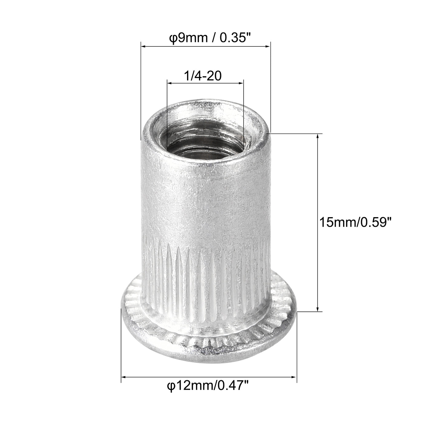 uxcell Uxcell 1/4-20 Rivet Nuts Aluminium Alloy Knurled Flat Head Threaded Insert Nut 50pcs