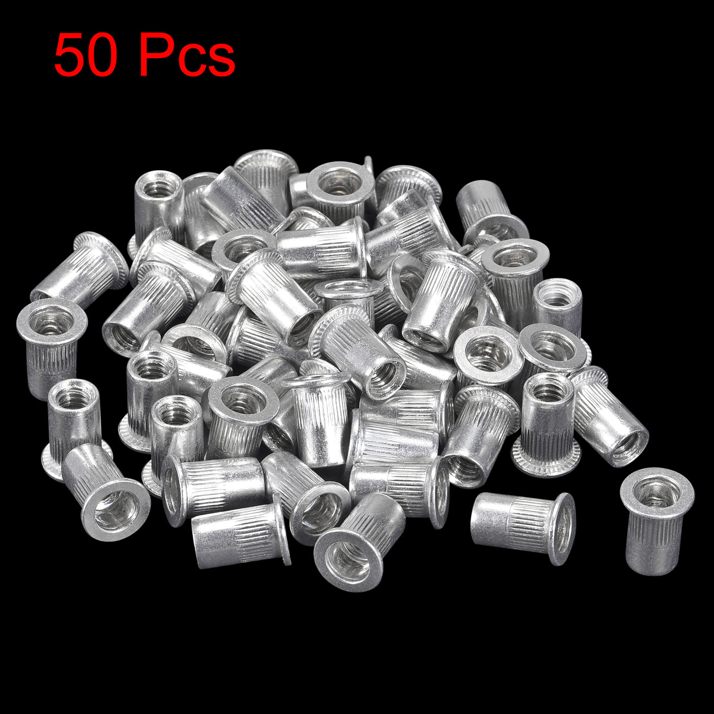 uxcell Uxcell 1/4-20 Rivet Nuts Aluminium Alloy Knurled Flat Head Threaded Insert Nut 50pcs