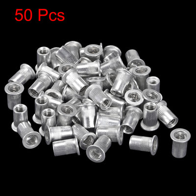 Harfington Uxcell 1/4-20 Rivet Nuts Aluminium Alloy Knurled Flat Head Threaded Insert Nut 50pcs