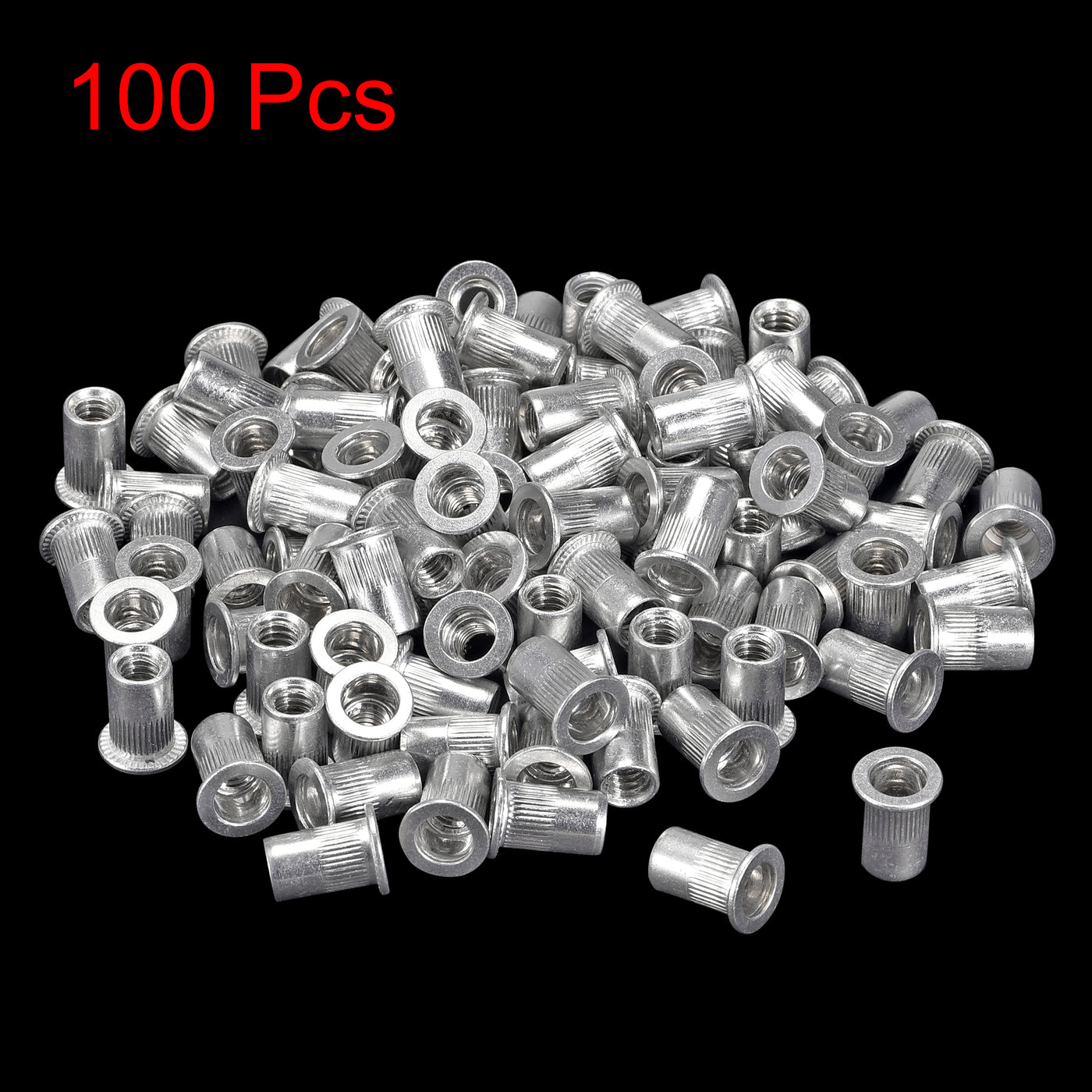 uxcell Uxcell 1/4-20 Rivet Nuts Aluminium Alloy Knurled Flat Head Threaded Insert Nut 100pcs