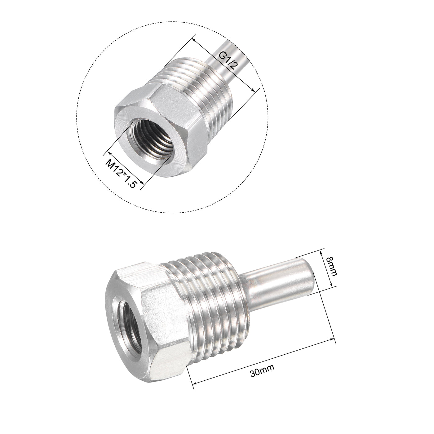 uxcell Uxcell 8mm Dia G1/2 Thermowell Weldless Stainless Steel 304 30mm Length for Beer Fermenter