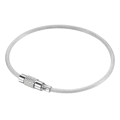 Harfington Uxcell Wire Keychain 150mm Length Key Ring Loop Cable for Handbag Lanyard Zipper, PVC Coated Stainless Steel, Silver, Pack of 4