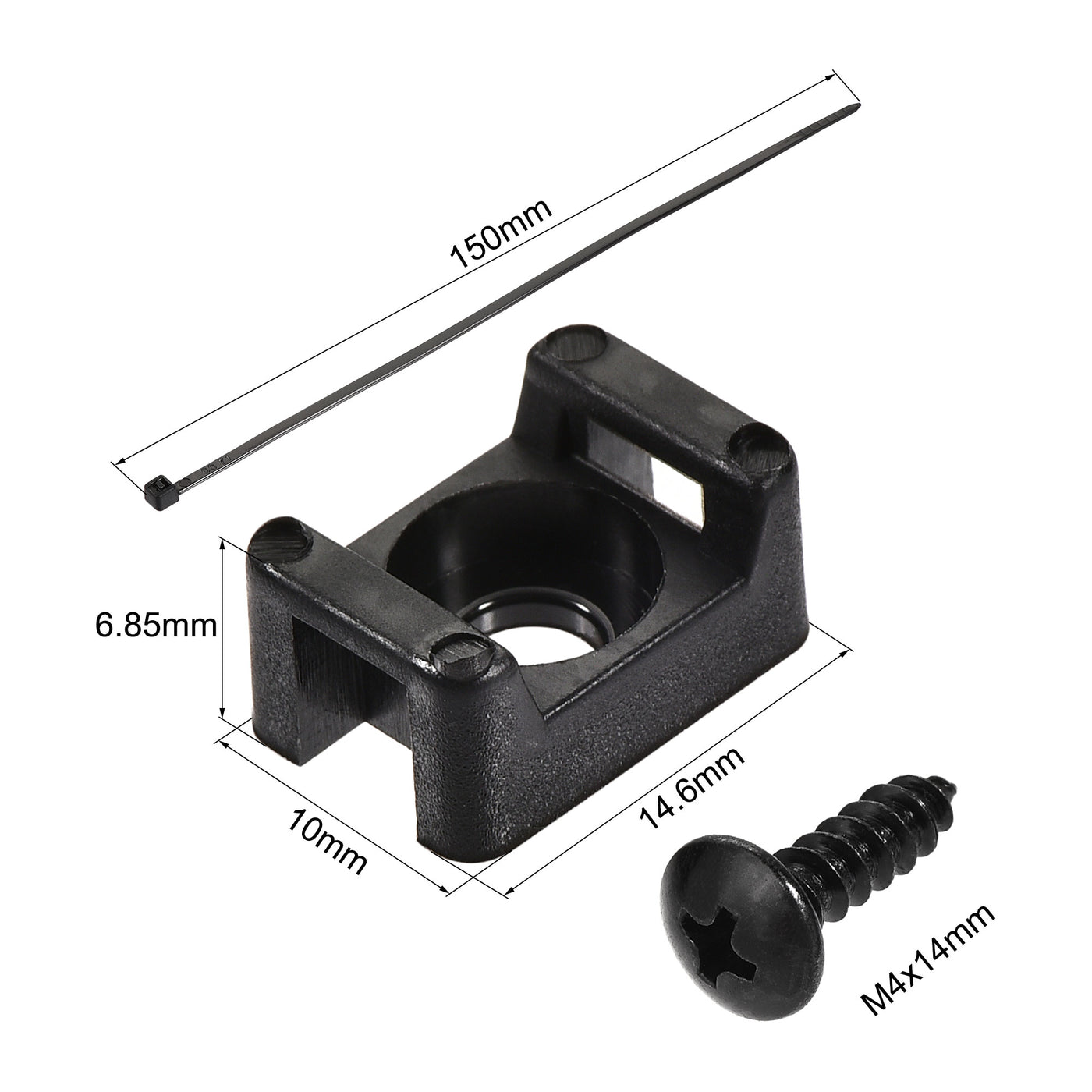 uxcell Uxcell 14.6mm x 10mm x 6.85mm Nylon Cable Fasten Clip with Screws and Ties Black 50 Set