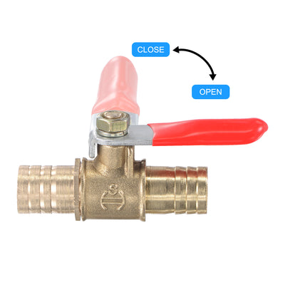 Harfington Uxcell Brass Air Ball Valve Shut Off Switch 10mm Hose Barb to 10mm Hose Barb with Clamps Red Handle