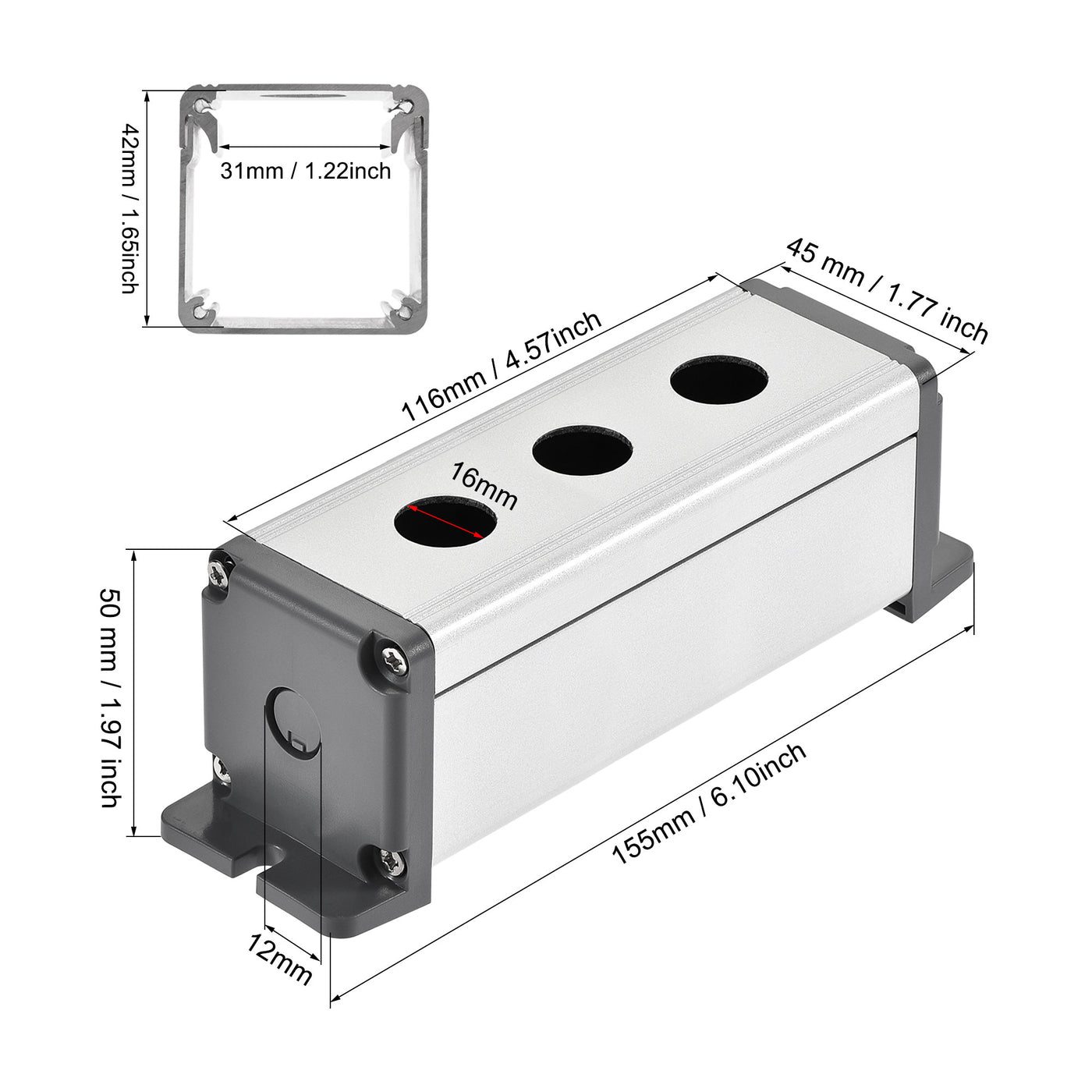 uxcell Uxcell 3 Holes 16mm Aluminum Switch Button Station Box with a PG7 Cable Gland and Mounting Base