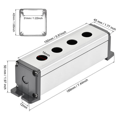 Harfington Uxcell 4 Holes 16mm Aluminum Switch Button Station Box with a PG7 Cable Gland and Mounting Base