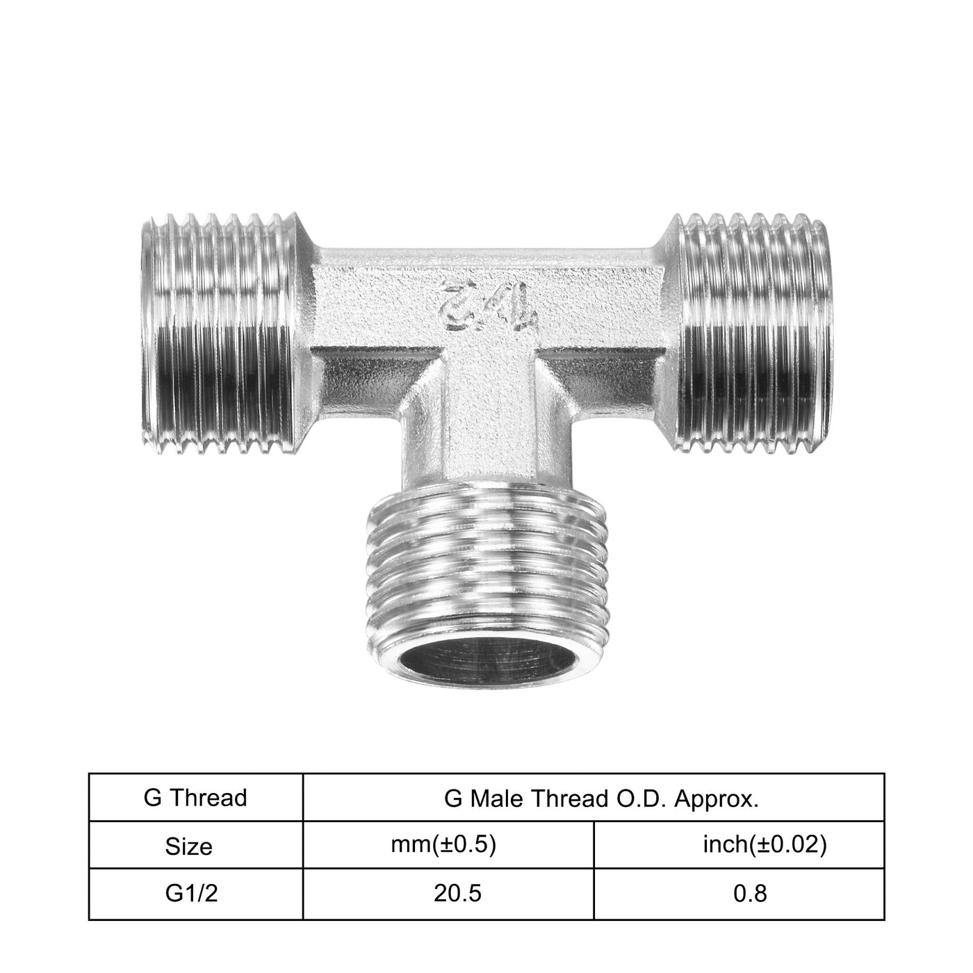 uxcell Uxcell Pipe Fitting Tee G1/2 Male Thread 3 Way T Shape Hose Connector Adapter, Nickel-Plated Copper 2pcs