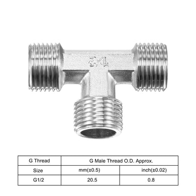 Harfington Uxcell Pipe Fitting Tee G1/2 Male Thread 3 Way T Shape Hose Connector Adapter, Nickel-Plated Copper 2pcs