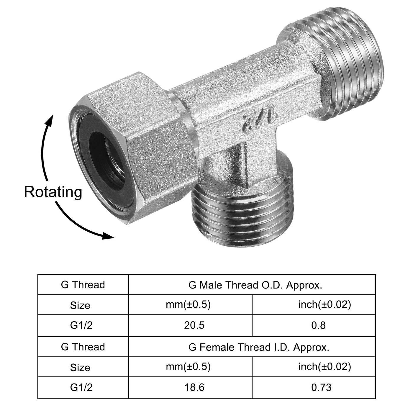 uxcell Uxcell Pipe Fitting Tee G1/2 1 Female to 2 Male Thread 3 Way T Shape Swivel Nut Hose Connector Adapter, Nickel-Plated Copper