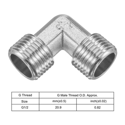 Harfington Uxcell Pipe Fitting Elbow G1/2 Male Thread 2 Way L Shape Hose Connector Adapter, Nickel-Plated Copper