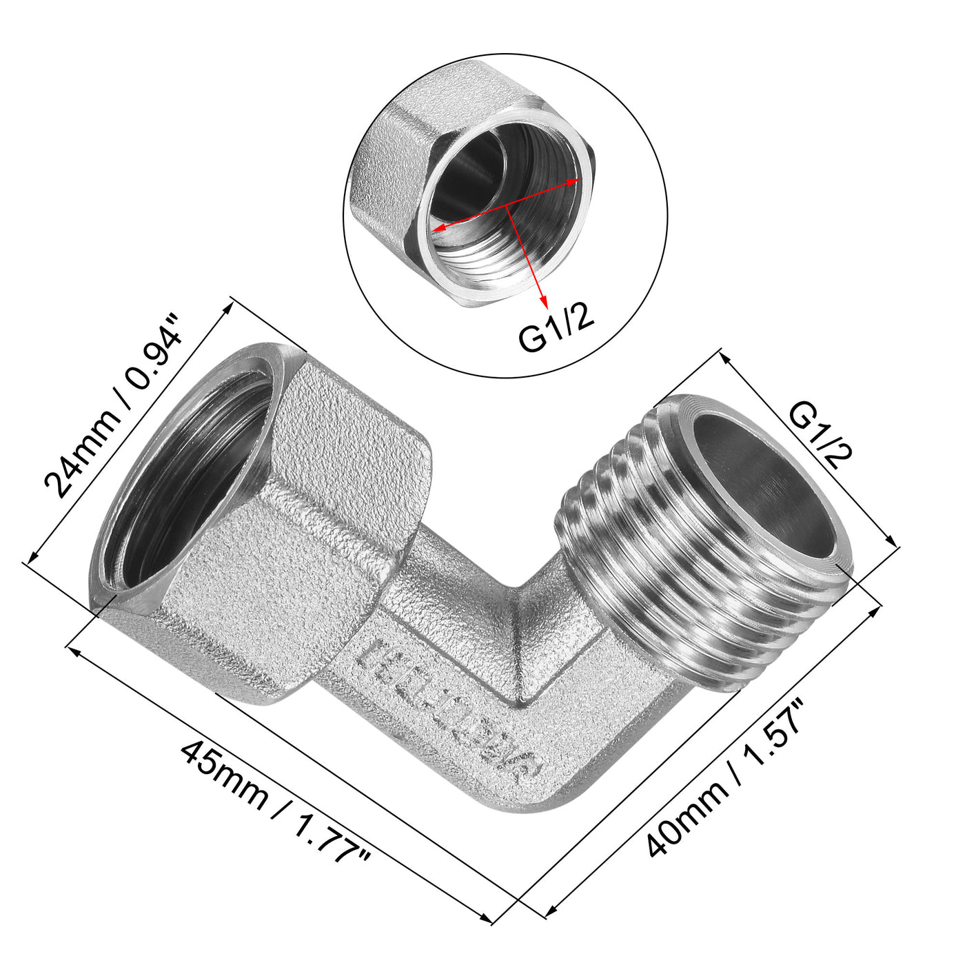 uxcell Uxcell 2Stk. Ellbogen Rohranschluss 2-Wege L-Form Rohrverbinder Adapter vernickeltes Kupfer G1/2 Außen bis Innengewinde