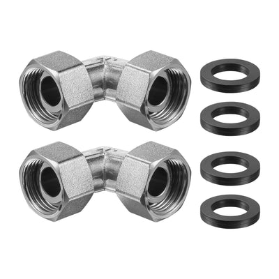 Harfington Uxcell Pipe Fitting Elbow G1/2 Female Thread 2 Way L Shape Hose Connector Adapter, Nickel-Plated Copper 2pcs