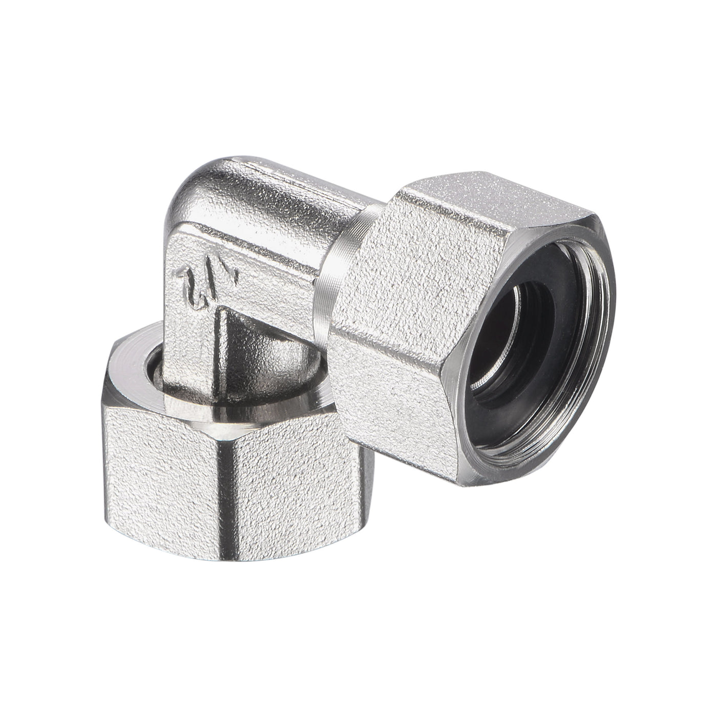 uxcell Uxcell Pipe Fitting Elbow G1/2 Female Thread 2 Way L Shape Hose Connector Adapter, Nickel-Plated Copper 2pcs