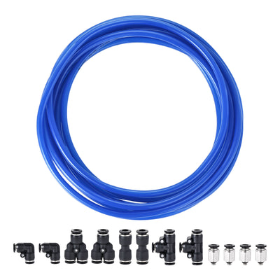 uxcell Uxcell Pneumatic 6mm OD PU Air Hose Pipe Tube Kit 5M Blue with Push to Connect Fittings