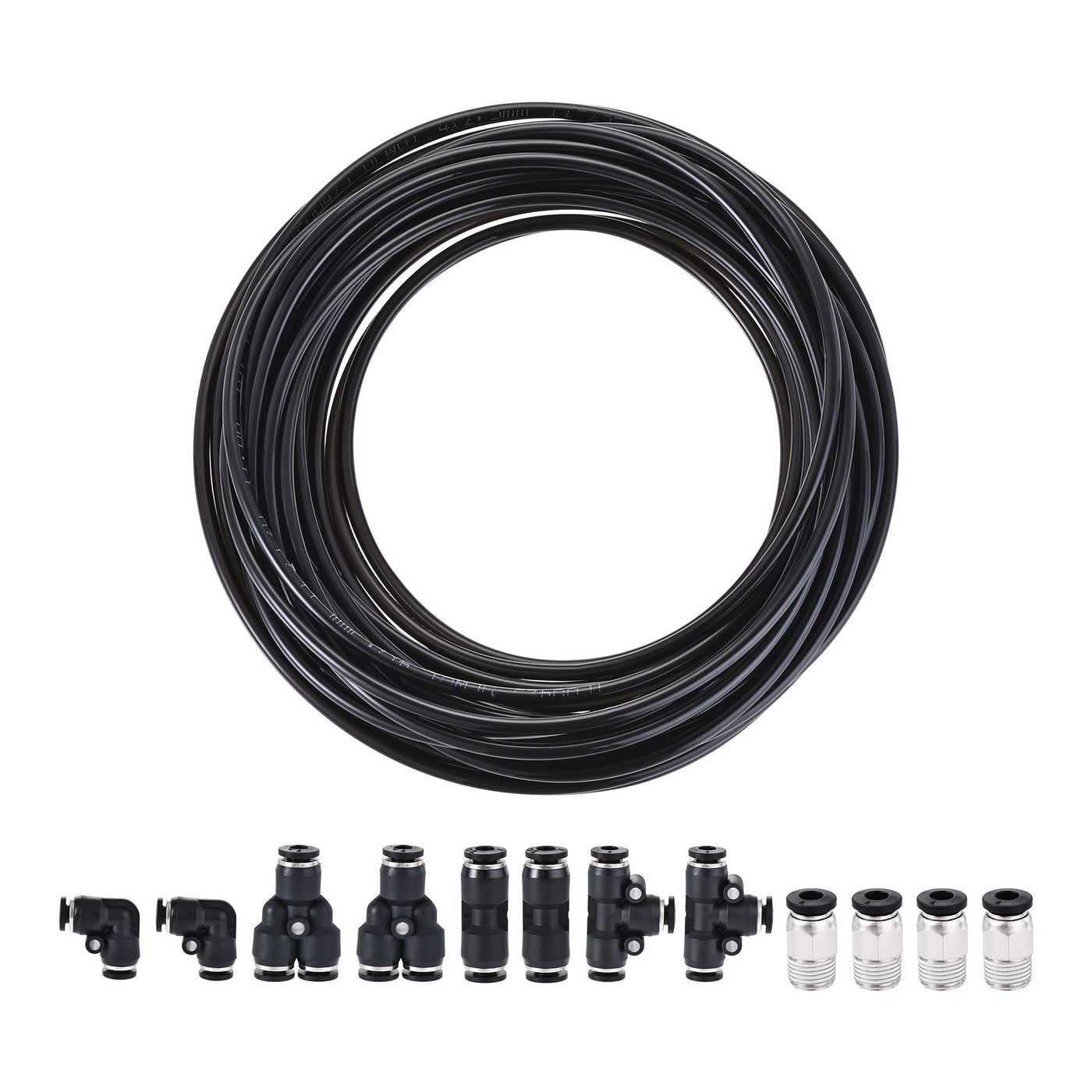 uxcell Uxcell Pneumatic 4mm OD PU Air Hose Tubing Kit 10M Black with Push to Connect Fittings