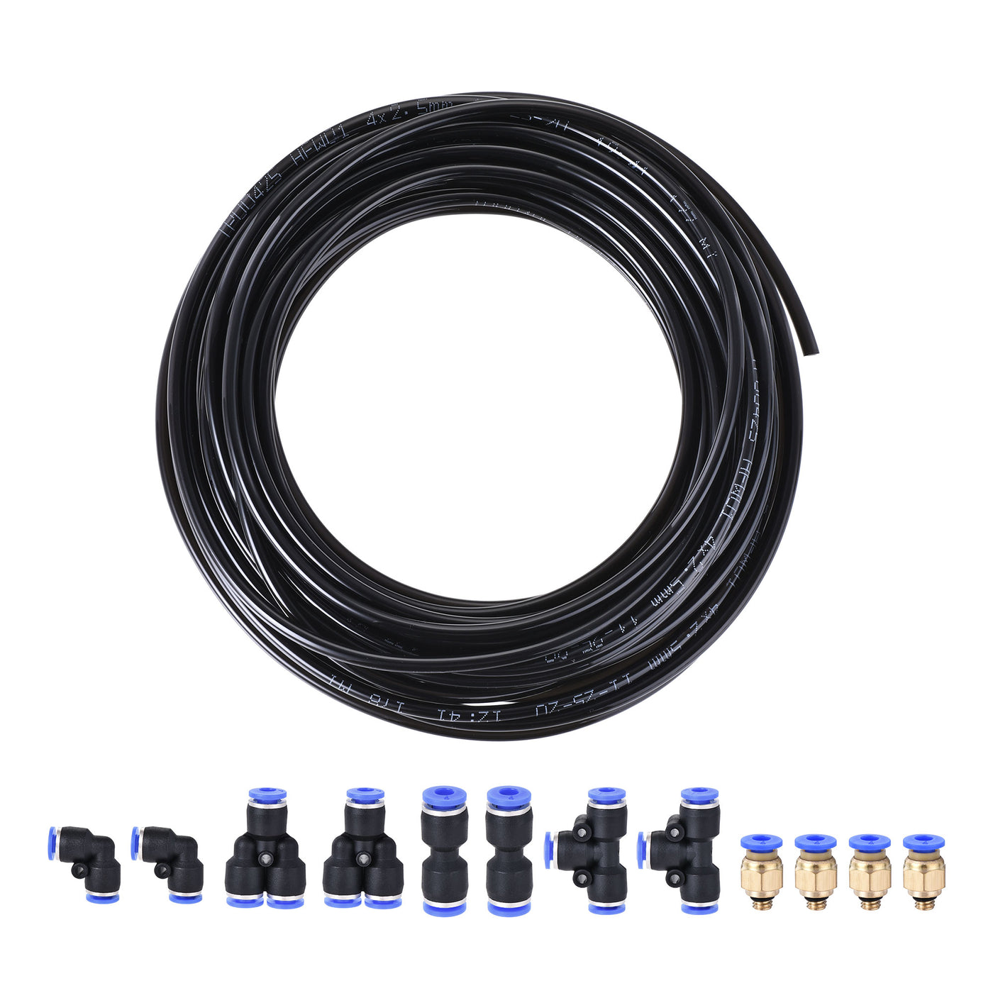 uxcell Uxcell Pneumatic 4mm OD PU Air Tubing Kit Hose Air Line Tubing 10M Black with Push to Connect Fittings