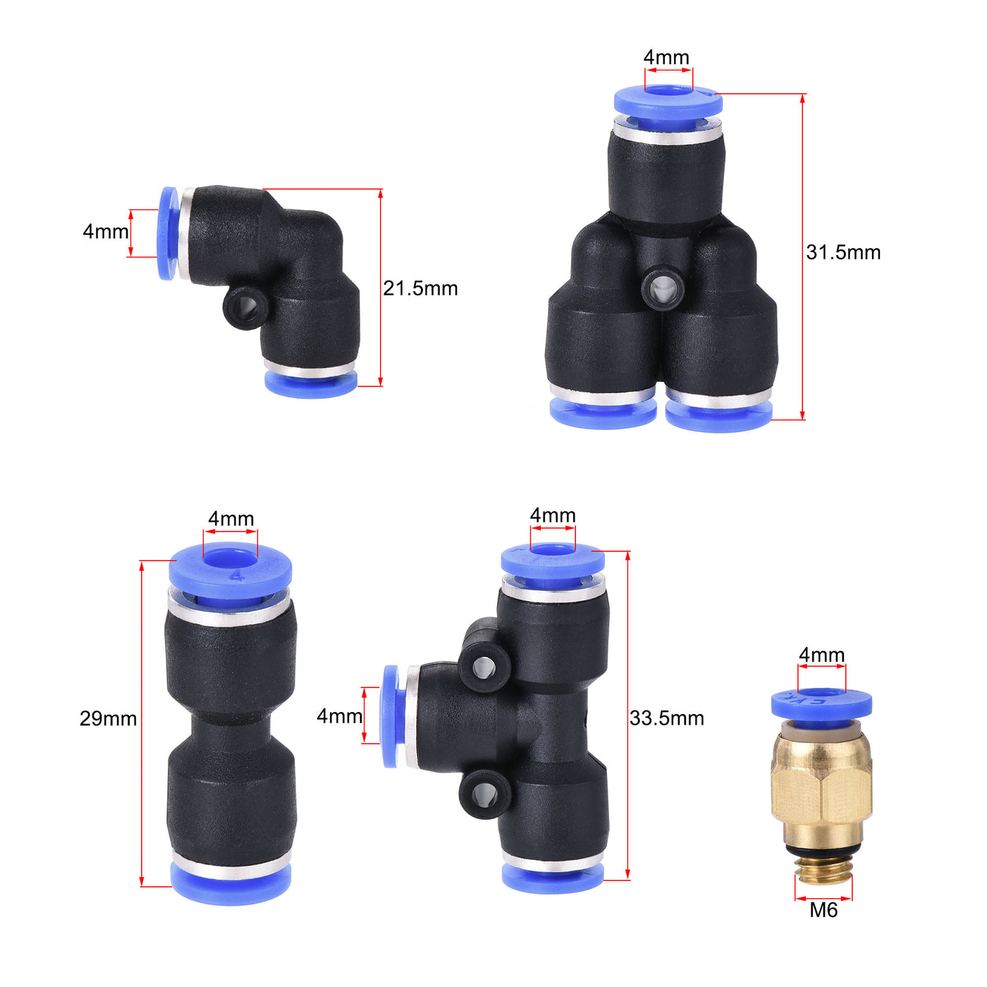 uxcell Uxcell Pneumatic PU Air Tubing Kit with Push to Connect Fittings for Air Hose Line Pipe 4mm OD 10 Meters Black