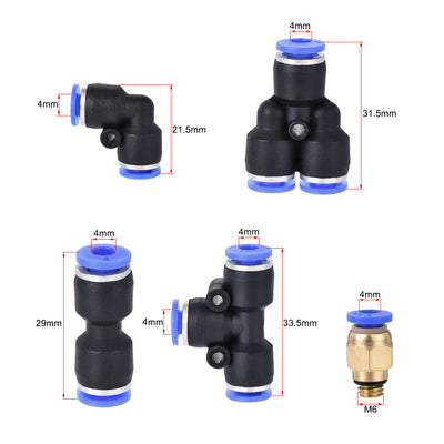 Harfington Uxcell Pneumatic PU Air Tubing Kit with Push to Connect Fittings for Air Hose Line Pipe 4mm OD 10 Meters Black