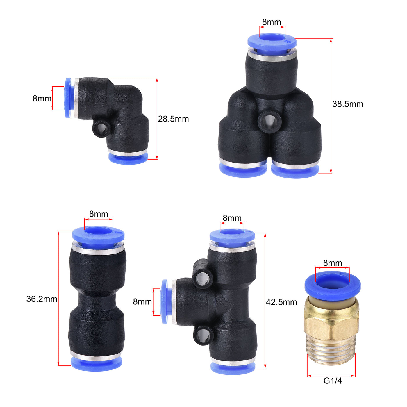 uxcell Uxcell Pneumatic PU Tubing Kit 8mm OD 10M Black with 12 Pcs Push to Connect Fittings