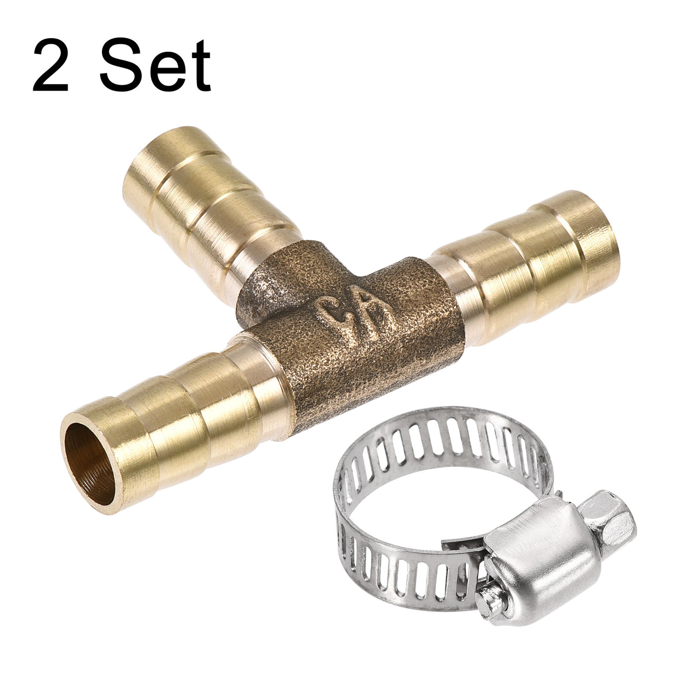 Uxcell Uxcell Barb Hose Fitting 16mm OD Tee T Shape Pipe Connector Brass 2Pcs with 6Pcs 13-19mm Hose Clamps