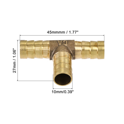 Harfington Uxcell Barb Hose Fitting 16mm OD Tee T Shape Pipe Connector Brass 2Pcs with 6Pcs 13-19mm Hose Clamps