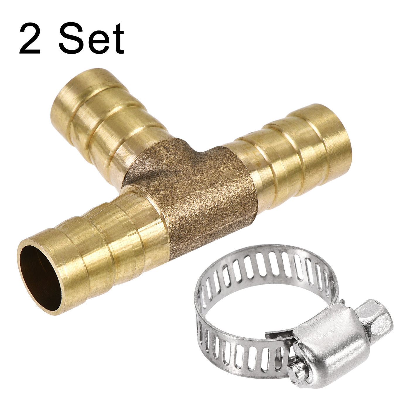 Uxcell Uxcell Barb Hose Fitting 16mm OD Tee T Shape Pipe Connector Brass 2Pcs with 6Pcs 13-19mm Hose Clamps