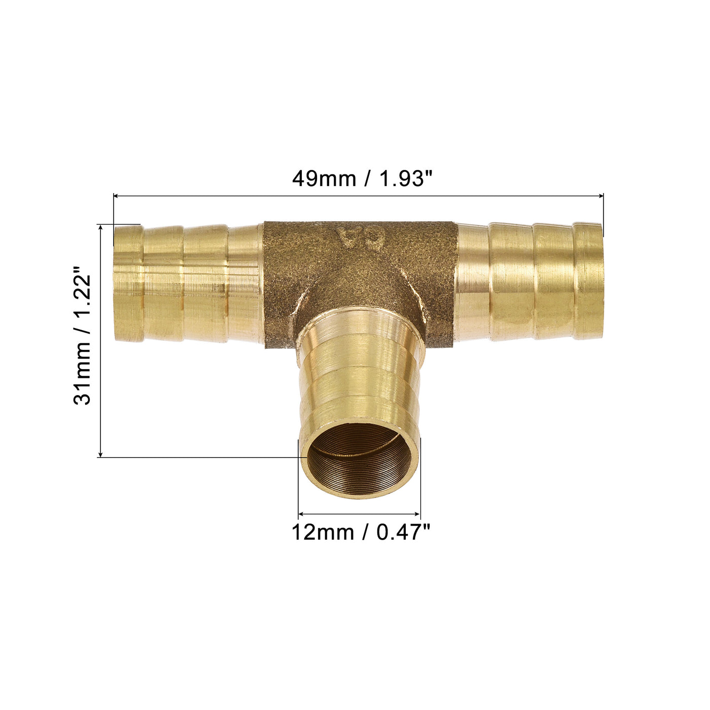 Uxcell Uxcell Barb Hose Fitting 16mm OD Tee T Shape Pipe Connector Brass 2Pcs with 6Pcs 13-19mm Hose Clamps