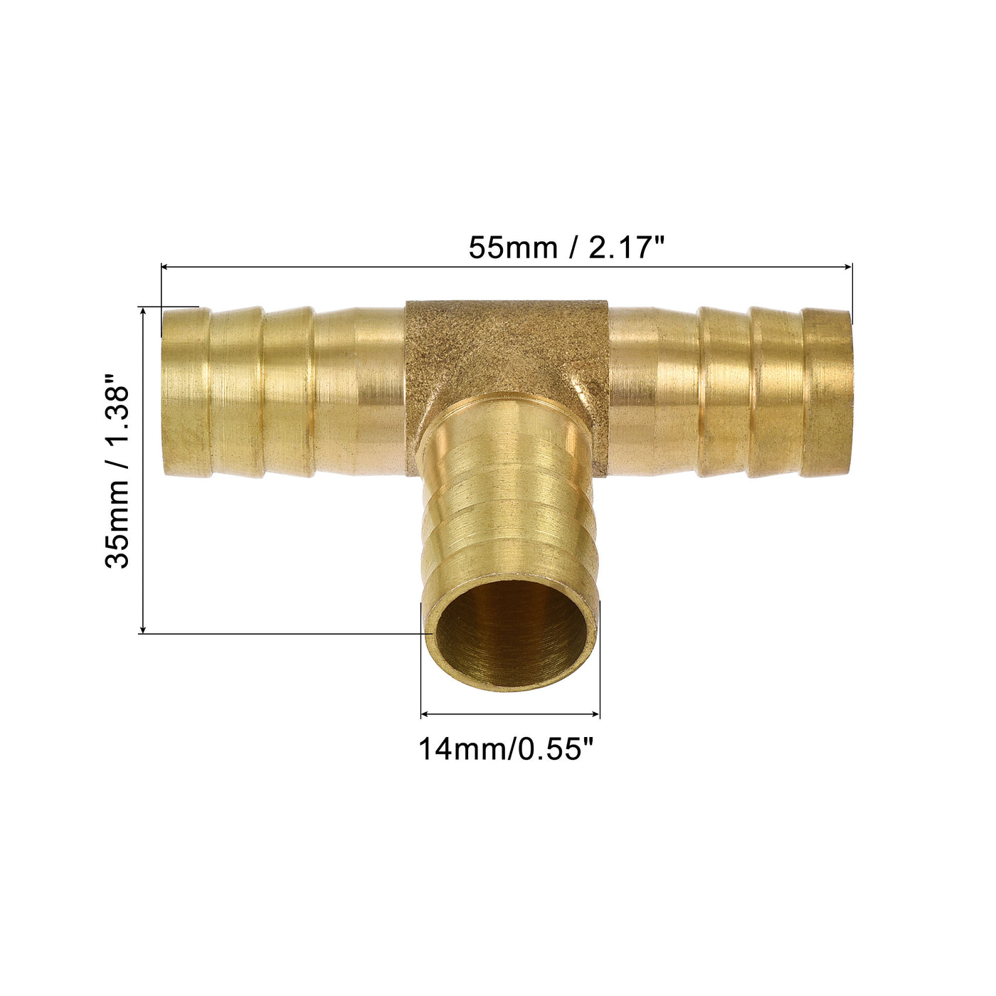 Uxcell Uxcell Barb Hose Fitting 16mm OD Tee T Shape Pipe Connector Brass 2Pcs with 6Pcs 13-19mm Hose Clamps