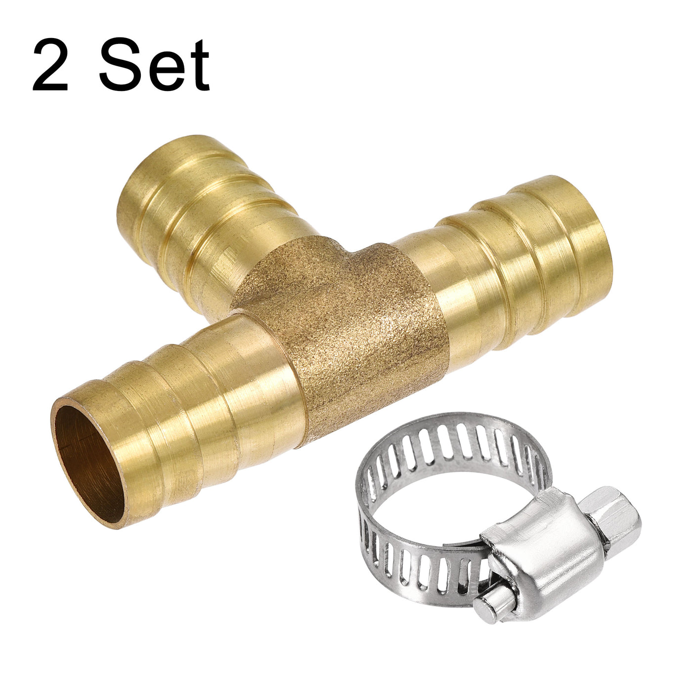 Uxcell Uxcell Barb Hose Fitting 16mm OD Tee T Shape Pipe Connector Brass 2Pcs with 6Pcs 13-19mm Hose Clamps