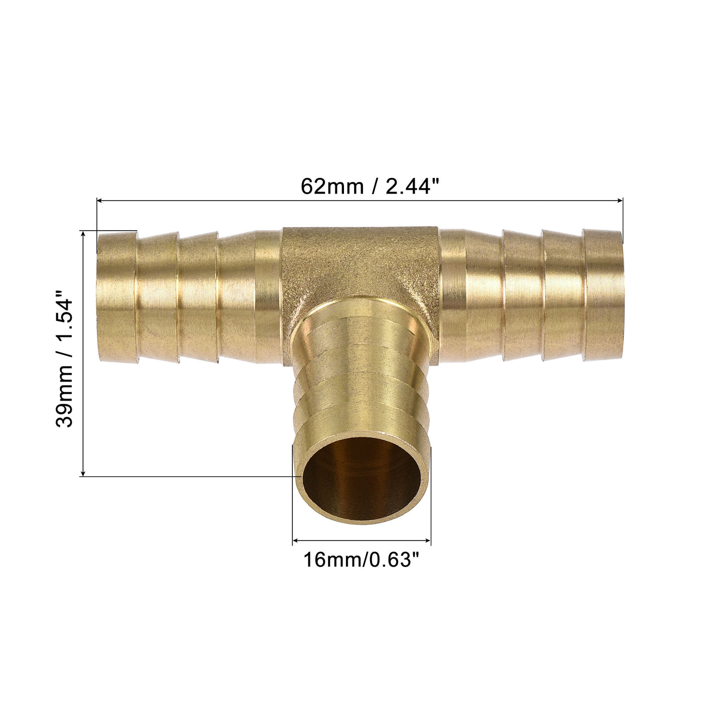 Uxcell Uxcell Barb Hose Fitting 16mm OD Tee T Shape Pipe Connector Brass 2Pcs with 6Pcs 13-19mm Hose Clamps