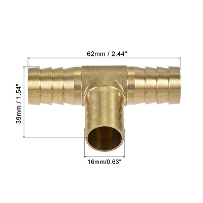 Harfington Uxcell Barb Hose Fitting 16mm OD Tee T Shape Pipe Connector Brass 2Pcs with 6Pcs 13-19mm Hose Clamps