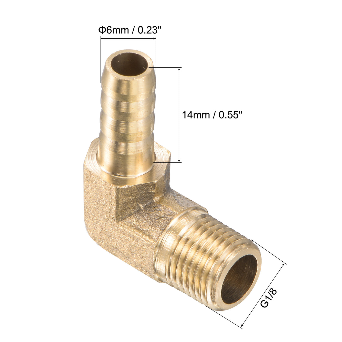 Uxcell Uxcell Brass Hose Barb Fitting Elbow 6mm x G3/8 Male Thread Right Angle Pipe Connector with Stainless Steel Hose Clamp, Pack of 2