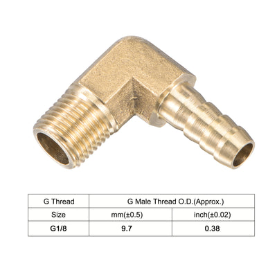 Harfington Uxcell Brass Hose Barb Fitting Elbow 6mm x G3/8 Male Thread Right Angle Pipe Connector with Stainless Steel Hose Clamp, Pack of 2