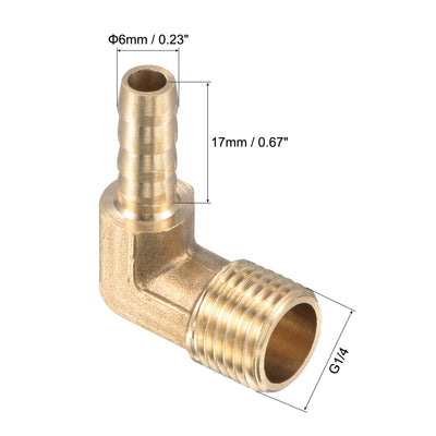 Harfington Uxcell Brass Hose Barb Fitting Elbow 6mm x G3/8 Male Thread Right Angle Pipe Connector with Stainless Steel Hose Clamp, Pack of 2