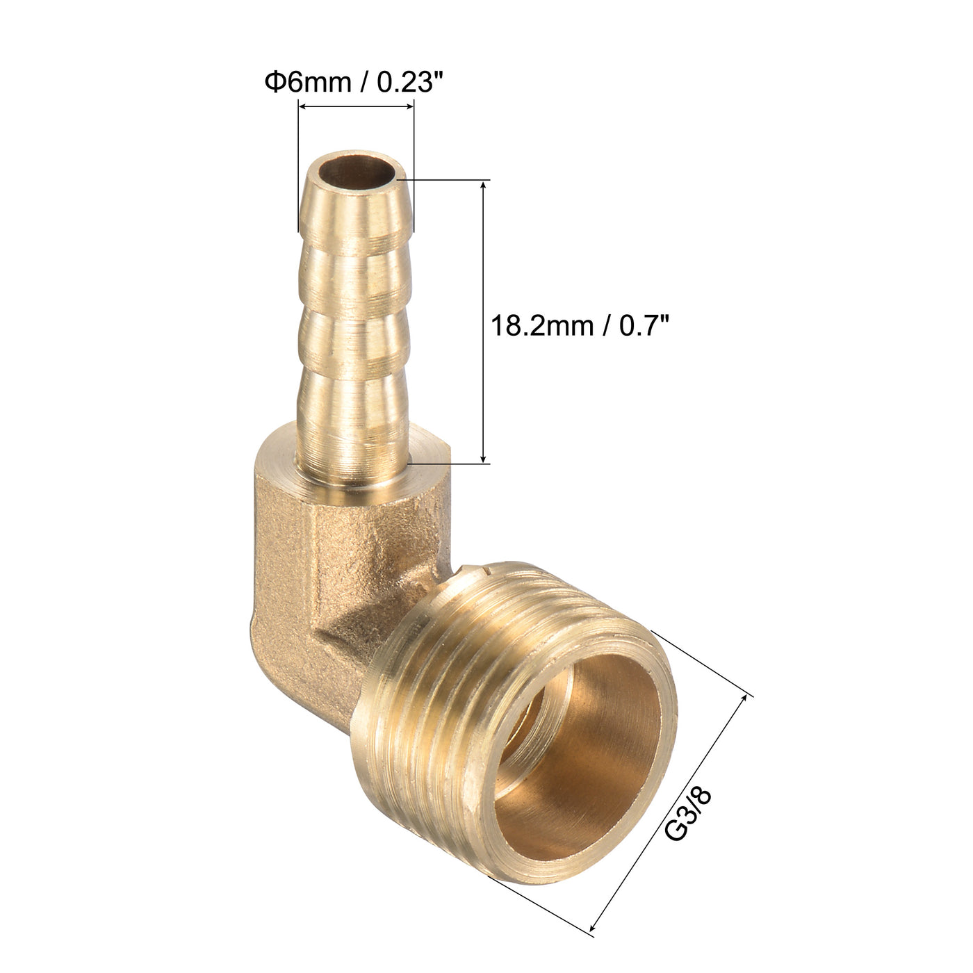 Uxcell Uxcell Brass Hose Barb Fitting Elbow 6mm x G3/8 Male Thread Right Angle Pipe Connector with Stainless Steel Hose Clamp, Pack of 2