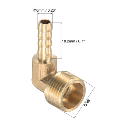 Harfington Uxcell Brass Hose Barb Fitting Elbow 6mm x G3/8 Male Thread Right Angle Pipe Connector with Stainless Steel Hose Clamp, Pack of 2