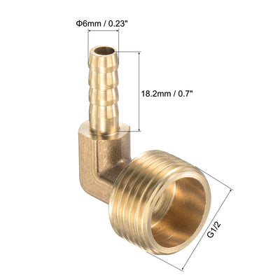 Harfington Uxcell Brass Hose Barb Fitting Elbow 6mm x G3/8 Male Thread Right Angle Pipe Connector with Stainless Steel Hose Clamp, Pack of 2