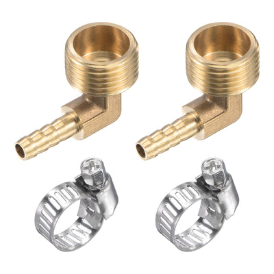 Harfington Uxcell Brass Hose Barb Fitting Elbow 6mm x G3/8 Male Thread Right Angle Pipe Connector with Stainless Steel Hose Clamp, Pack of 2