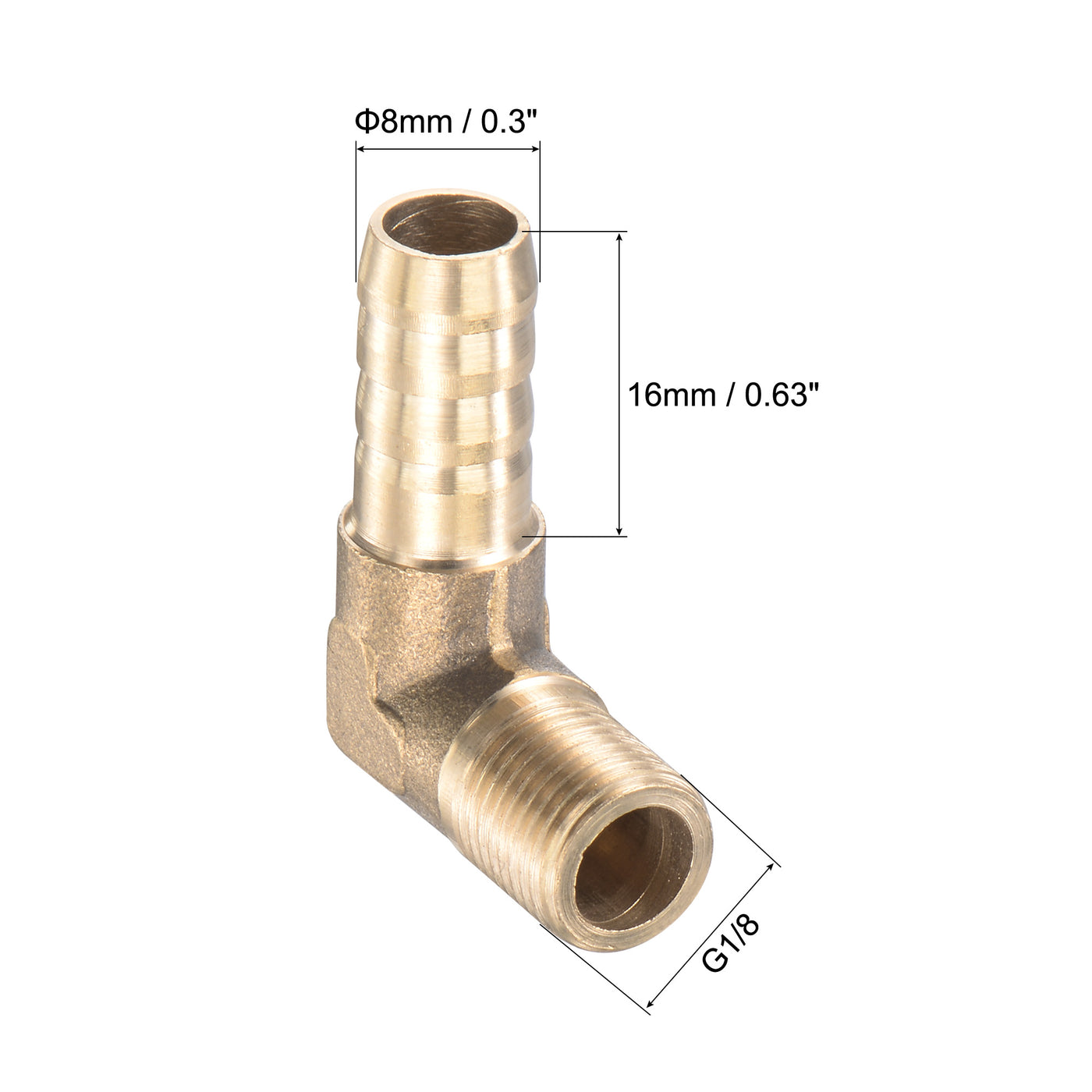 Uxcell Uxcell Brass Hose Barb Fitting Elbow 8mm x G1/2 Male Thread Right Angle Pipe Connector with Stainless Steel Hose Clamp, Pack of 2