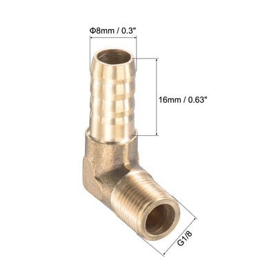 Harfington Uxcell Brass Hose Barb Fitting Elbow 8mm x G1/2 Male Thread Right Angle Pipe Connector with Stainless Steel Hose Clamp, Pack of 2