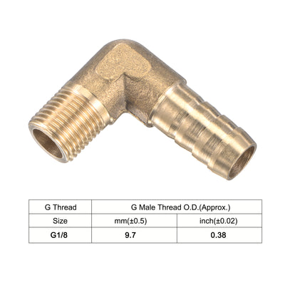 Harfington Uxcell Brass Hose Barb Fitting Elbow 8mm x G1/2 Male Thread Right Angle Pipe Connector with Stainless Steel Hose Clamp, Pack of 2