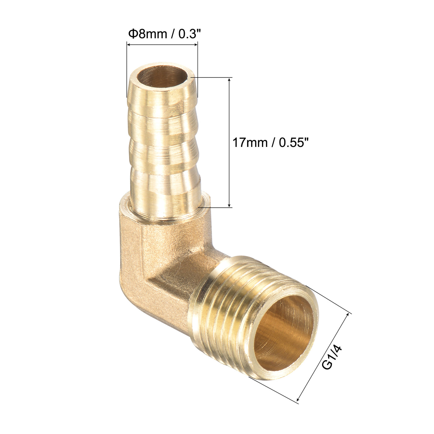 Uxcell Uxcell Brass Hose Barb Fitting Elbow 8mm x G1/2 Male Thread Right Angle Pipe Connector with Stainless Steel Hose Clamp, Pack of 2