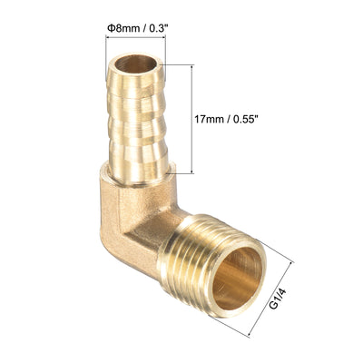 Harfington Uxcell Brass Hose Barb Fitting Elbow 8mm x G1/2 Male Thread Right Angle Pipe Connector with Stainless Steel Hose Clamp, Pack of 2