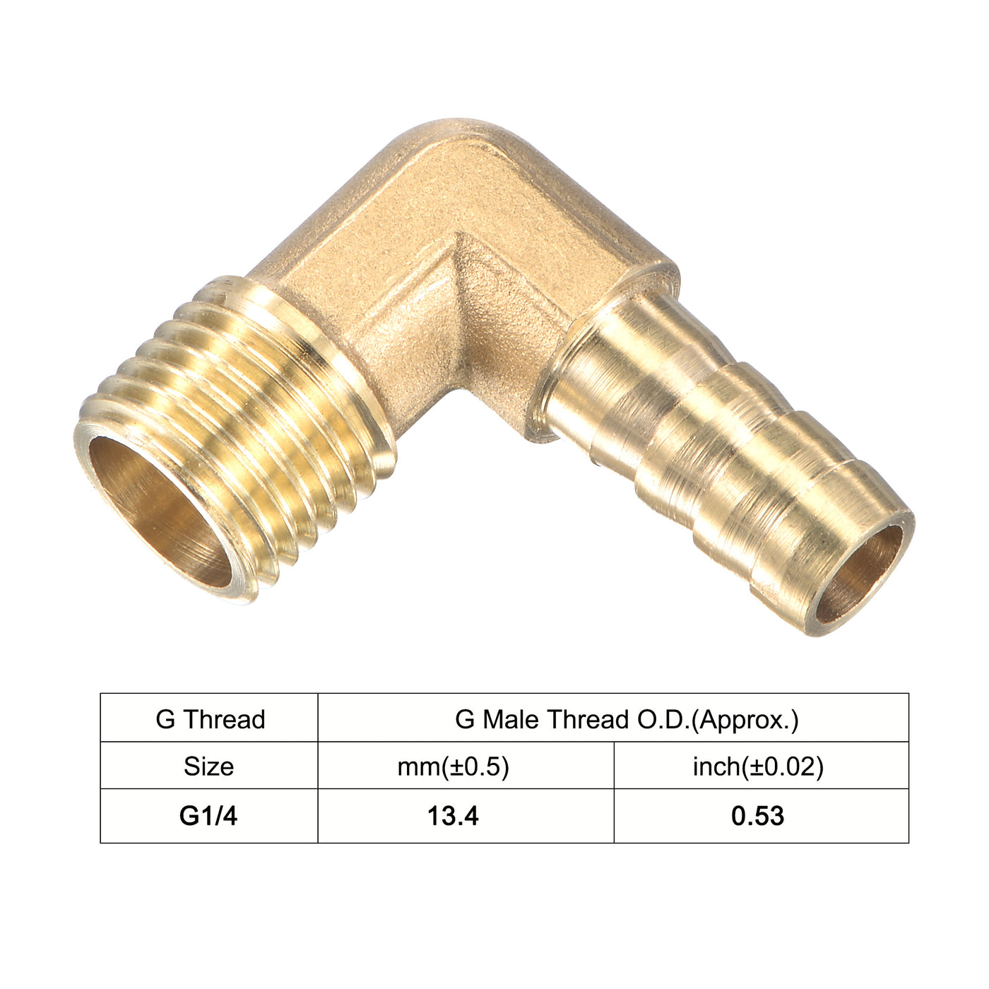 Uxcell Uxcell Brass Hose Barb Fitting Elbow 8mm x G1/2 Male Thread Right Angle Pipe Connector with Stainless Steel Hose Clamp, Pack of 2