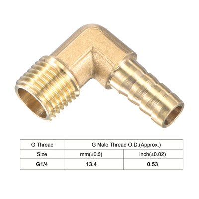 Harfington Uxcell Brass Hose Barb Fitting Elbow 8mm x G1/2 Male Thread Right Angle Pipe Connector with Stainless Steel Hose Clamp, Pack of 2