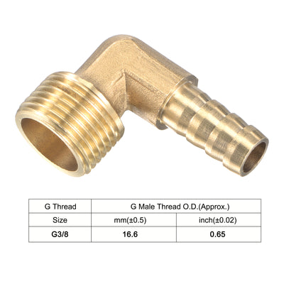 Harfington Uxcell Brass Hose Barb Fitting Elbow 8mm x G1/2 Male Thread Right Angle Pipe Connector with Stainless Steel Hose Clamp, Pack of 2