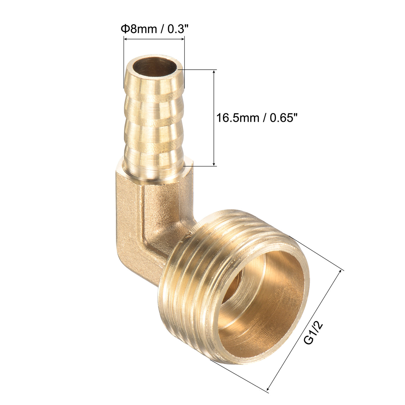 Uxcell Uxcell Brass Hose Barb Fitting Elbow 8mm x G1/2 Male Thread Right Angle Pipe Connector with Stainless Steel Hose Clamp, Pack of 2