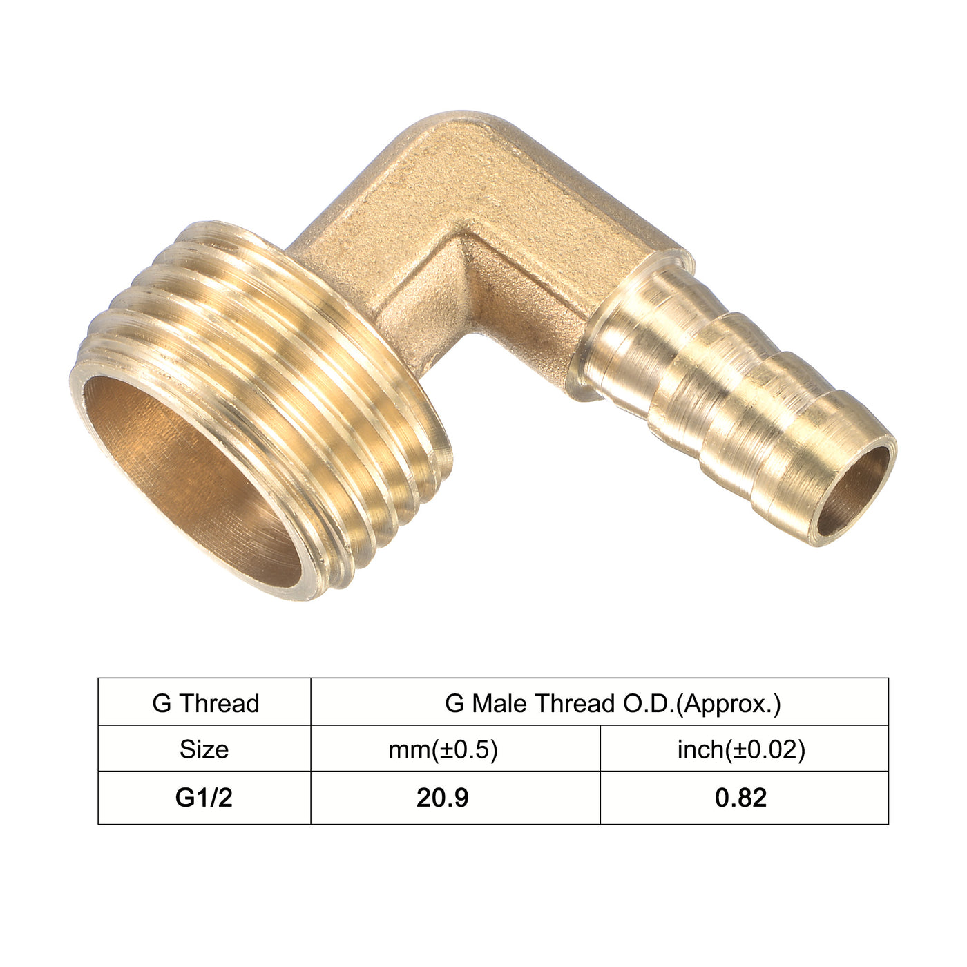 Uxcell Uxcell Brass Hose Barb Fitting Elbow 8mm x G1/2 Male Thread Right Angle Pipe Connector with Stainless Steel Hose Clamp, Pack of 2