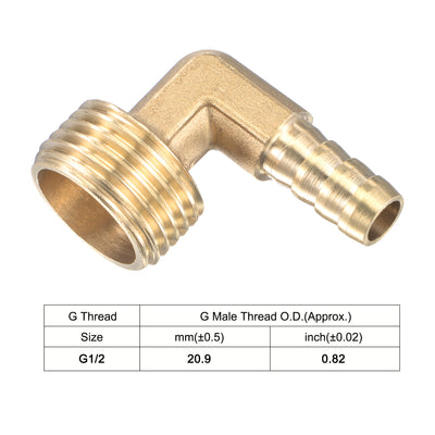 Harfington Uxcell Brass Hose Barb Fitting Elbow 8mm x G1/2 Male Thread Right Angle Pipe Connector with Stainless Steel Hose Clamp, Pack of 2