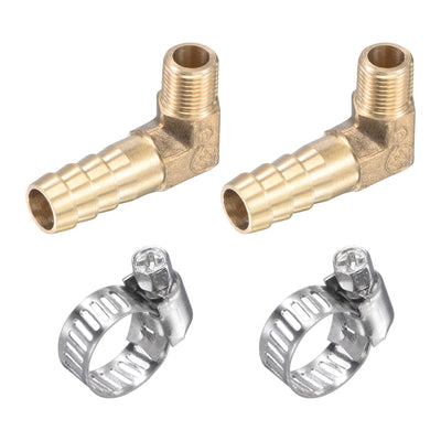 Harfington Uxcell Brass Hose Barbed Fitting Elbow Right Angle Pipe Connector with Stainless Steel Hose Clamps